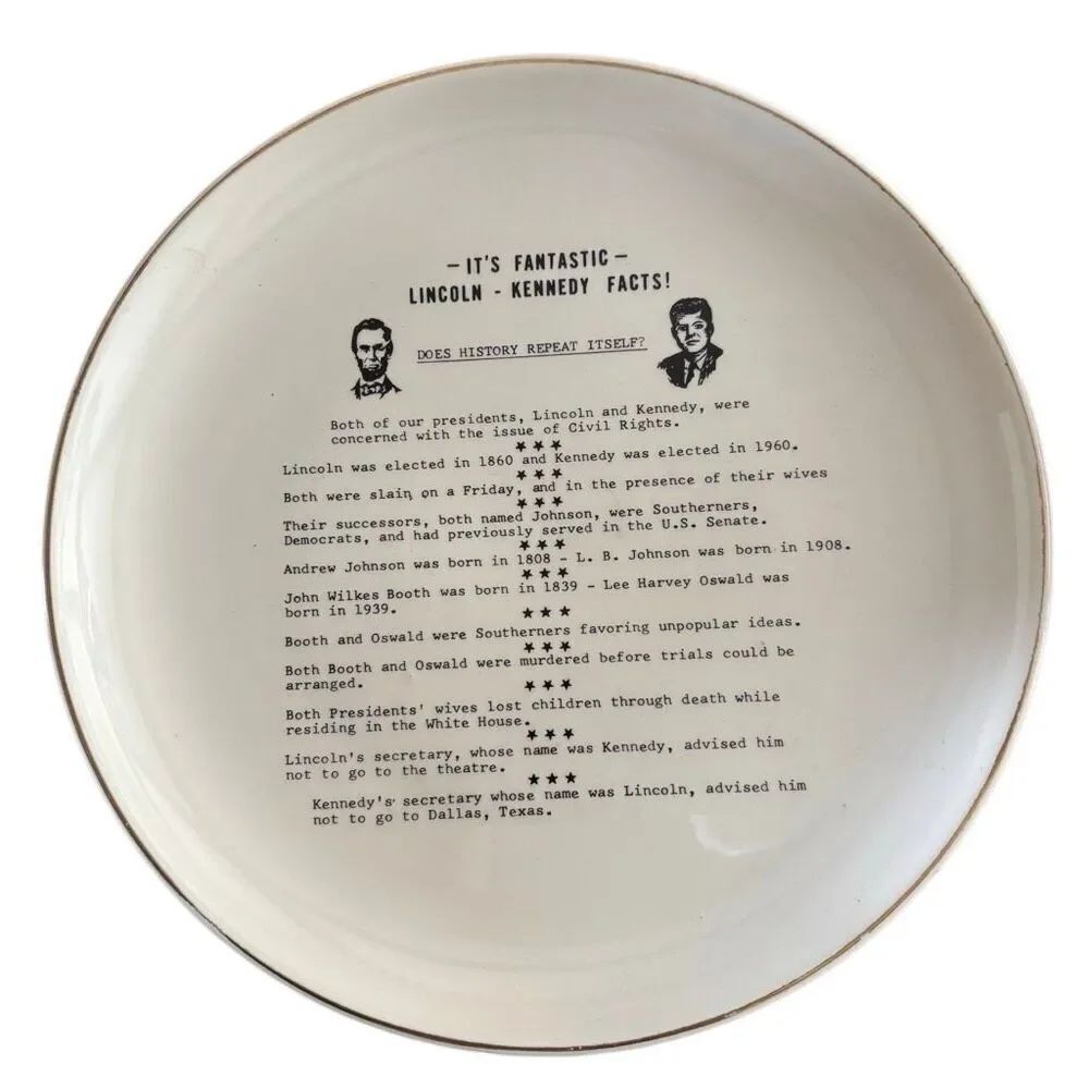 Lincoln & Kennedy Historical Facts Vintage Collector’s Plate